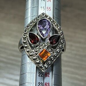 Nicky Butler Sterling Silver Amethyst Garnet Topaz Multi Gemstone Openwork Ring